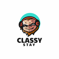 Vector Logo Illustration Classy Monkey Mascot Cartoon Style.