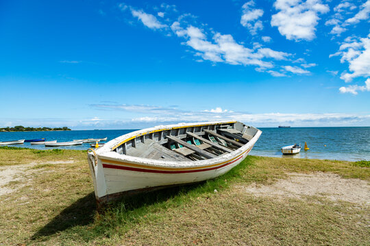 Fishing boat at Bain des Dames,  fishing spot found near Cassis in Port Louis, Mauritius.