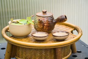 traditional Chinese teapot used in tea ceremony with lotus