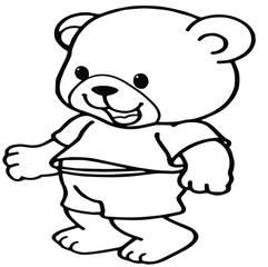 Black and white cute cartoon baby bear. Coloring book for the children. Vector illustration