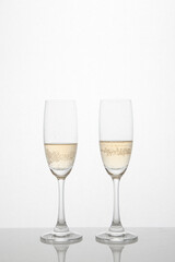 Two wedding champagne glasses isolated on white background