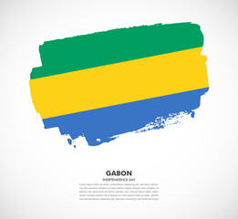Hand drawn brush flag of Gabon on white background. Independence day of Gabon brush illustration
