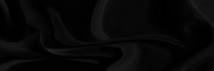 Black gray satin dark fabric texture luxurious shiny that is abstract silk cloth panorama background with patterns soft waves blur beautiful.