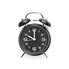 Stylish alarm clock on white background