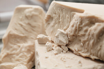 Fresh yeast on table, closeup