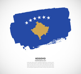 Hand drawn brush flag of Kosovo on white background. Independence day of Kosovo brush illustration