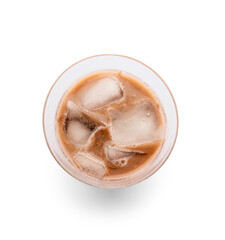 Glass of tasty chocolate milk on white background