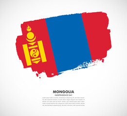 Hand drawn brush flag of Mongolia on white background. Independence day of Mongolia brush illustration