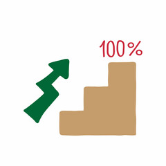 Step up target Stairway to success logo icon Arrow sign Percent 100% symbol Hand drawn Motivation management design Cartoon children's style Fashion print clothes greeting invitation card cover flyer