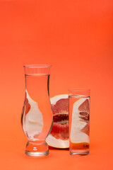 Still Life with Pomelo Fruit and A Glass of Water and Vase