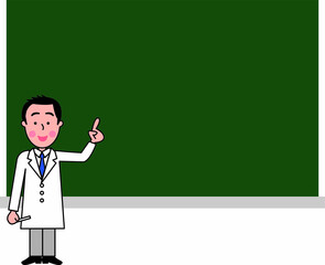 説明するお医者さんと黒板コピースペース