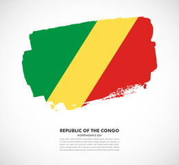 Hand drawn brush flag of Republic of the Congo on white background. Independence day of Republic of the Congo brush illustration