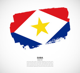 Hand drawn brush flag of Saba on white background. National day of Saba brush illustration