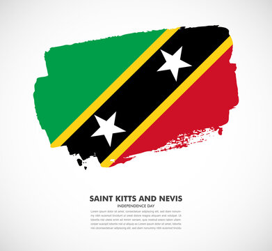 Hand drawn brush flag of Saint Kitts and Nevis on white background. Independence day of Saint Kitts and Nevis brush illustration