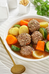 hot mexican meatball vegetable soup, top view