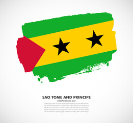 Hand drawn brush flag of Sao Tome and Principe on white background. Independence day brush illustration