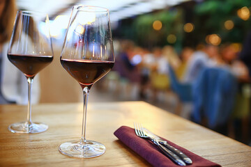 red wine glass restaurant, background bar wine tasting