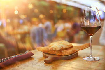 red wine glass restaurant, background bar wine tasting