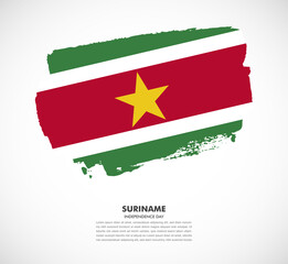 Hand drawn brush flag of Suriname on white background. Independence day of Suriname brush illustration