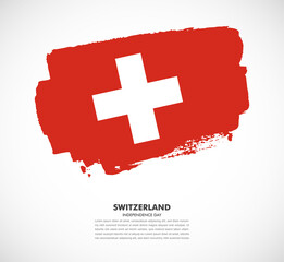 Obraz premium Hand drawn brush flag of Switzerland on white background. Independence day of Switzerland brush illustration