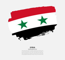 Hand drawn brush flag of Syria on white background. Independence day of Syria brush illustration