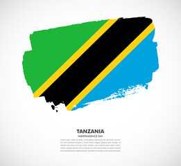 Hand drawn brush flag of Tanzania on white background. Independence day of Tanzania brush illustration