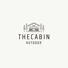 Cabin or cottage line art logo icon design template flat vector illustration