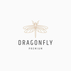 Dragonfly line art logo icon design template flat vector illustration