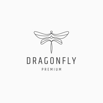 Dragonfly line art logo icon design template flat vector illustration