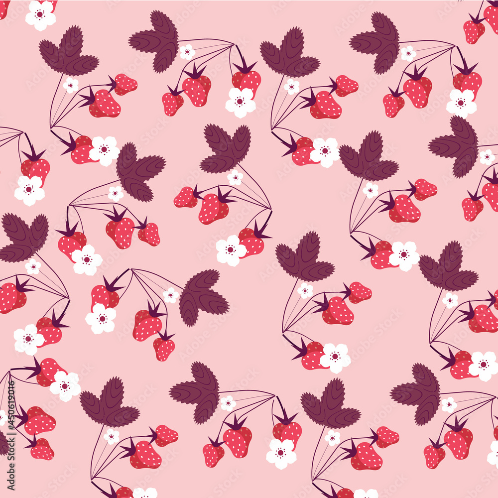 Poster seamless nature pattern with strawberries.