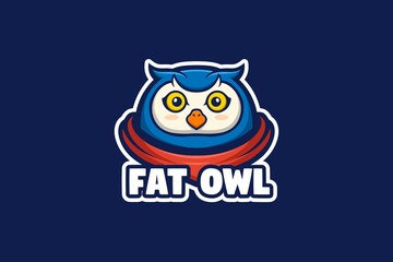 Cute Fat Owl Cartoon Mascot Logo Template