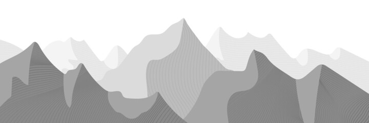 Fototapeta na wymiar Abstract stylization of mountains, vector banner, shades of gray