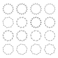 Floral wreath with leaves hand drawn round frames. Wedding wreath decorative leaves elements vintage.