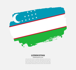 Hand drawn brush flag of Uzbekistan on white background. Independence day of Uzbekistan brush illustration
