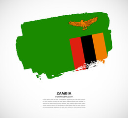 Hand drawn brush flag of Zambia on white background. Independence day of Zambia brush illustration