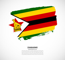 Hand drawn brush flag of Zimbabwe on white background. Independence day of Zimbabwe brush illustration