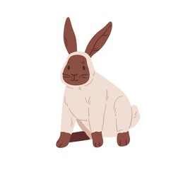 Cute rabbit of Siamese breed with spot on face. Portrait of adorable bunny animal. Spotty coney pet with funny muzzle. Realistic colored flat vector illustration isolated on white background