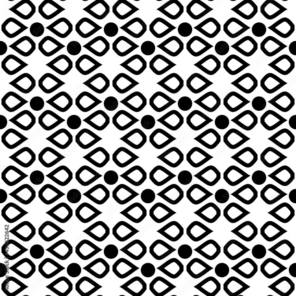 Poster black dots and petals. vector repeated minimal ornament.