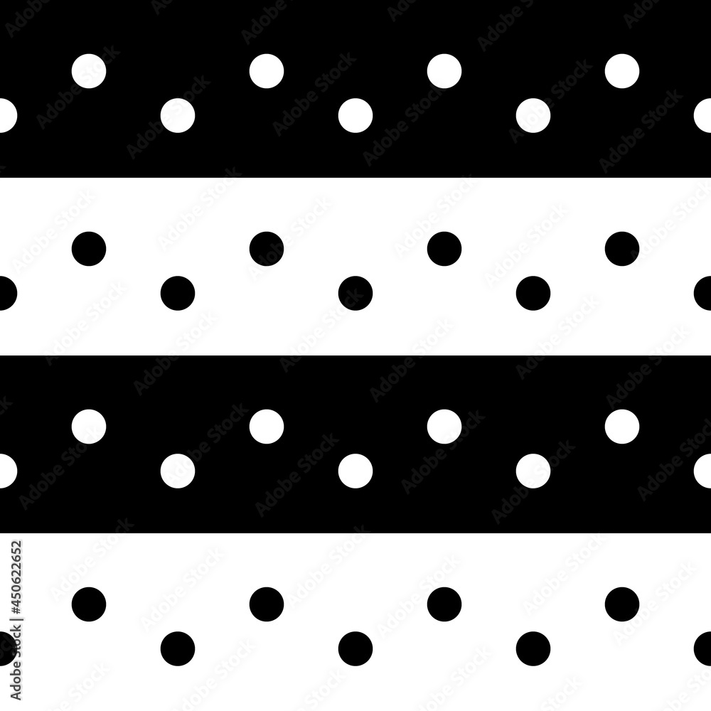 Poster In one black and white lines with polka dots. Simple dots and opposite color background.