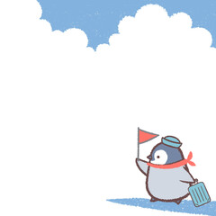 ツアーコンダクターのペンギンヒナと青空のフレーム