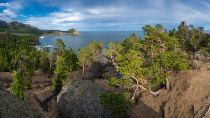 Panorama of Peschanaya Bay on Lake Baikal
