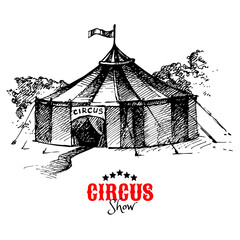 Hand drawn vintage circus banner. Sketch retro vector illustration