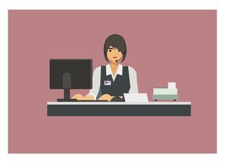 Female customer service smiling. Simple flat illustration.
