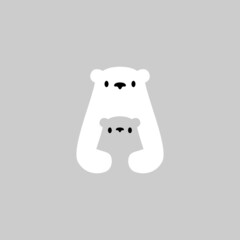 polar bear mom and sun cub negative space logo vector icon illustration