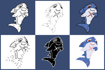 Set of cartoon SHARK in 6 styles