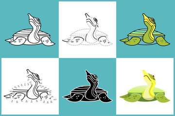 Set of cartoon SOFTSHELL TURTLE in 6 styles