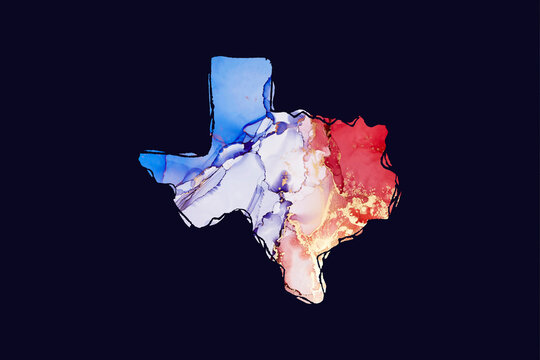 Texas state silhouette with abstract hand-painted alcohol ink texture