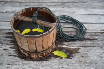 water in cask and rope