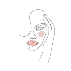 Woman Face Line Art Drawing. Abstract Female Head  One Line Drawing for Wall Art, Fashion Prints, Posters. Art Sketch Print, Black And White Single Line Art, Feminine Poster. Vector EPS 10