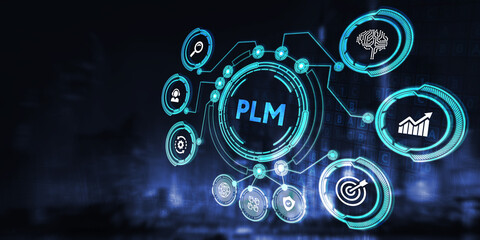 PLM Product lifecycle management system technology concept. Technology, Internet and network concept.